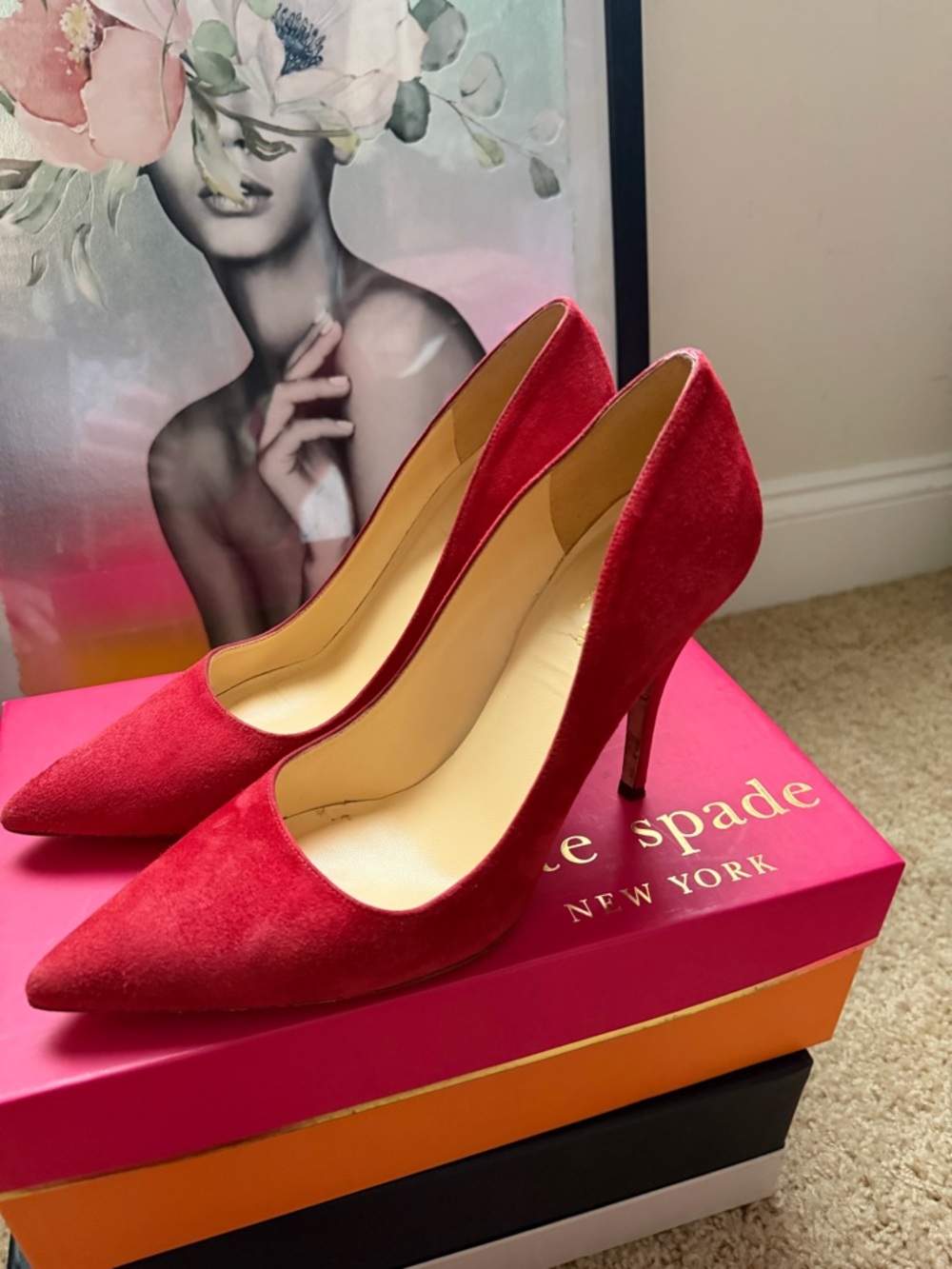 Kate Spade Vivian Suede heels pumps red burgundy size 7.5.